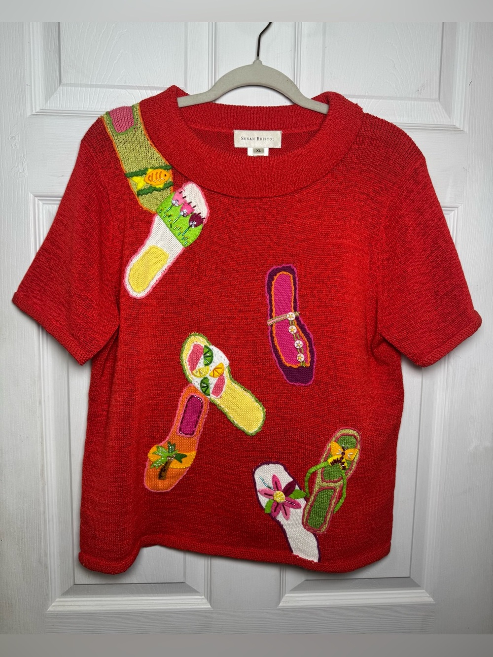 Vintage Susan Bristol Flip Flop Hand Embroidered Beaded Mock Neck Knit Sweater